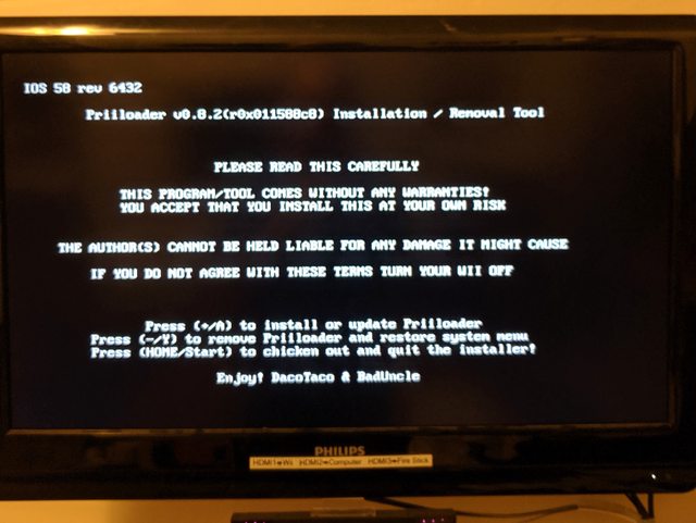 Priiloader Install Screen